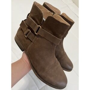 Franco Sarto Harwick Ankle Side Zip Brown Leather Boho Bohemian Booties Sz 9.5M